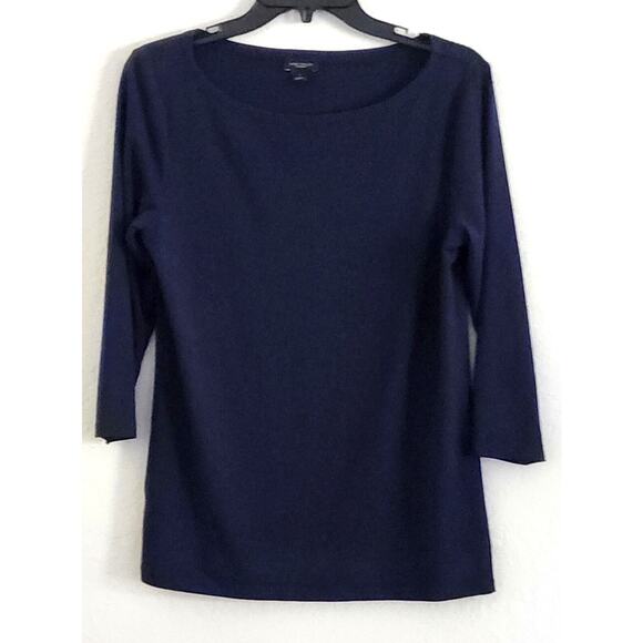 TOP-ANN TAYLOR-Basic-Rayon Spandex-Navy Blue-3/4 Length Sleeves--SIZE SMALL - Picture 5 of 13